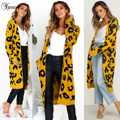 Leopard Print Long Cardigan for Women - Holiday Sweater