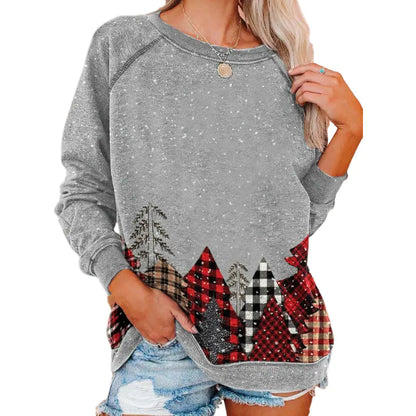 Christmas Snowflake Tree Print Long Sleeve Sweatshirt