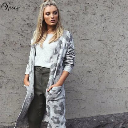 Leopard Print Long Cardigan for Women - Holiday Sweater