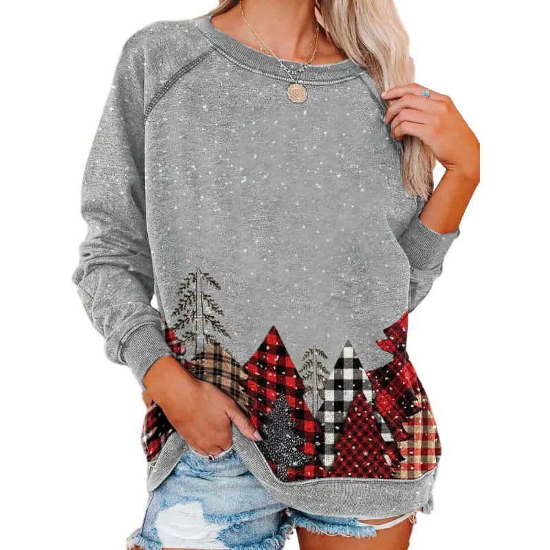 Christmas Snowflake Tree Print Long Sleeve Sweatshirt