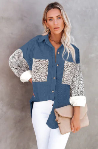 Leopard Print Loose Long Sleeve Jacket for Women