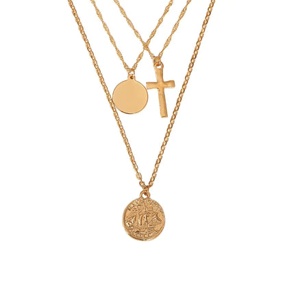 Retro Queen Cross Coin Layered Necklace for Women