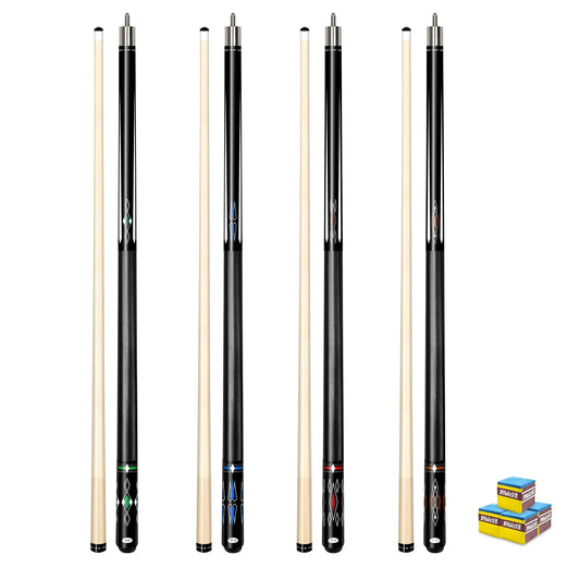 FESHIR Pool Stick Set of 4 Pool Cues Sticks Made of Premium Maple Wood Includes 4 Extra Billiard Chalk for Pool Cues 58" Billiard House Bar Pool Cue Sticks for Professional Billiard Players