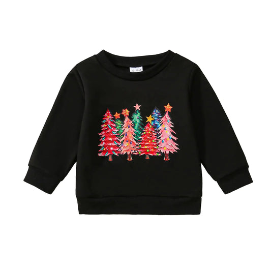 ADXSUN Toddler Girl Christmas Sweatshirt Christmas Tree/Merry Christmas Pullover Top Winter Clothes Black