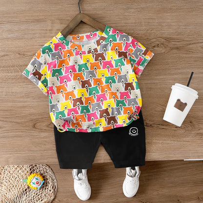 Summer Baby Cartoon Short Sleeve Outfit Set