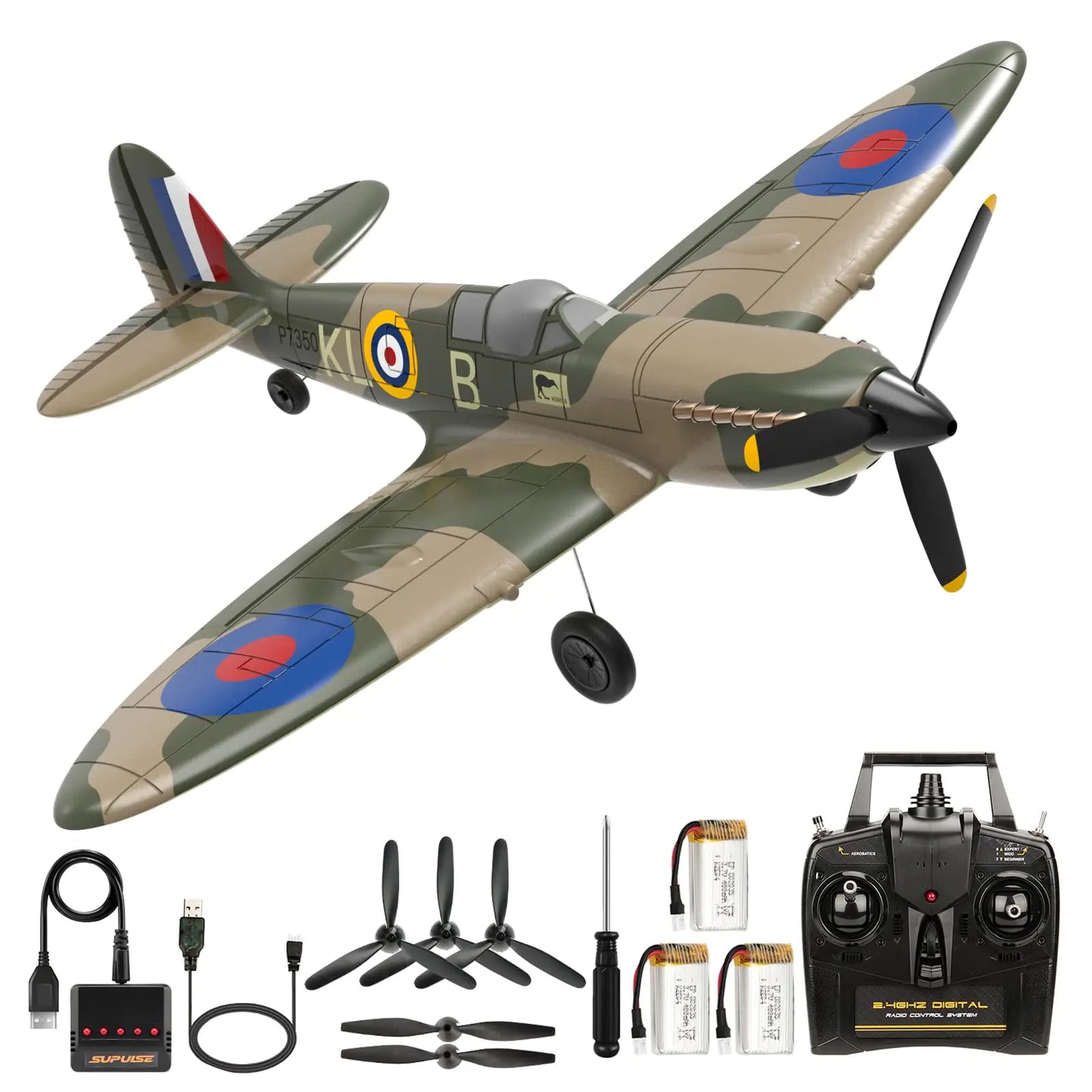 ANTSIR RC Plane Spitfire Fighter 4 Channel Remote Control Airplane with Gyro System for Adults Boys Beginners