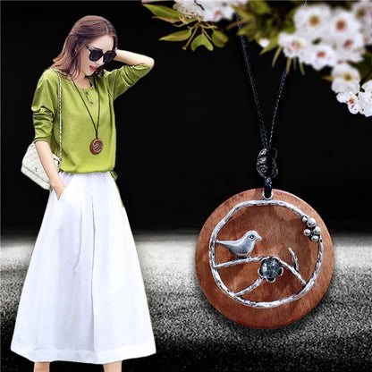 Vintage Style Long Sweater Necklace with Bird Pendant