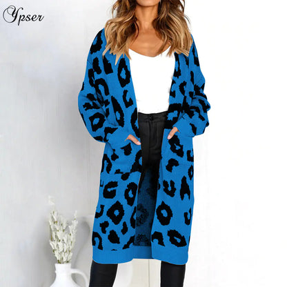 Leopard Print Long Cardigan for Women - Holiday Sweater