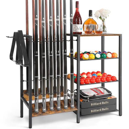 Pool Stick Holder Floor Stand up to 12 Cue Sticks Pool Cue Holder with Balls Storage Pool Table Accessories Stand Large Pool Cue Rack Equipment Organizer Cue Stick Holder for Billiard Game Room