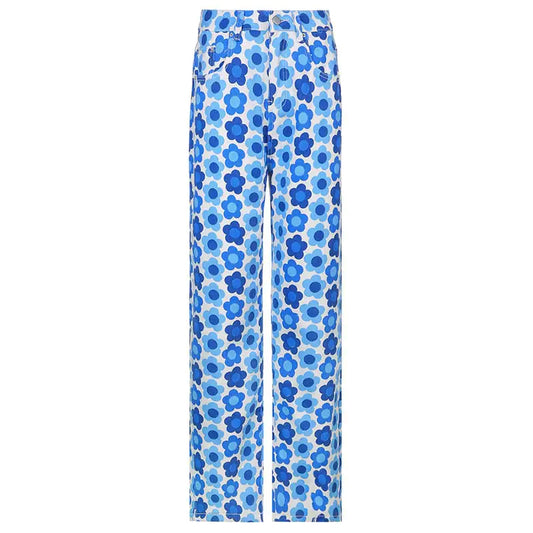 Floral Print High-Rise Straight-Leg Jeans