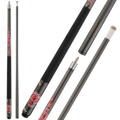 HMQQ 58" 2-Piece Fiberglass Graphite Composite Billiard Pool Cue Sticks (Several Colors Available Weight from 19oz) (Grey)
