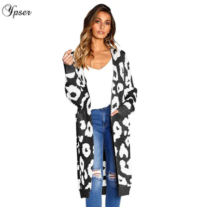Leopard Print Long Cardigan for Women - Holiday Sweater