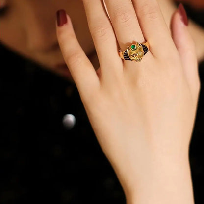 Retro Green and Black Enamel Ring