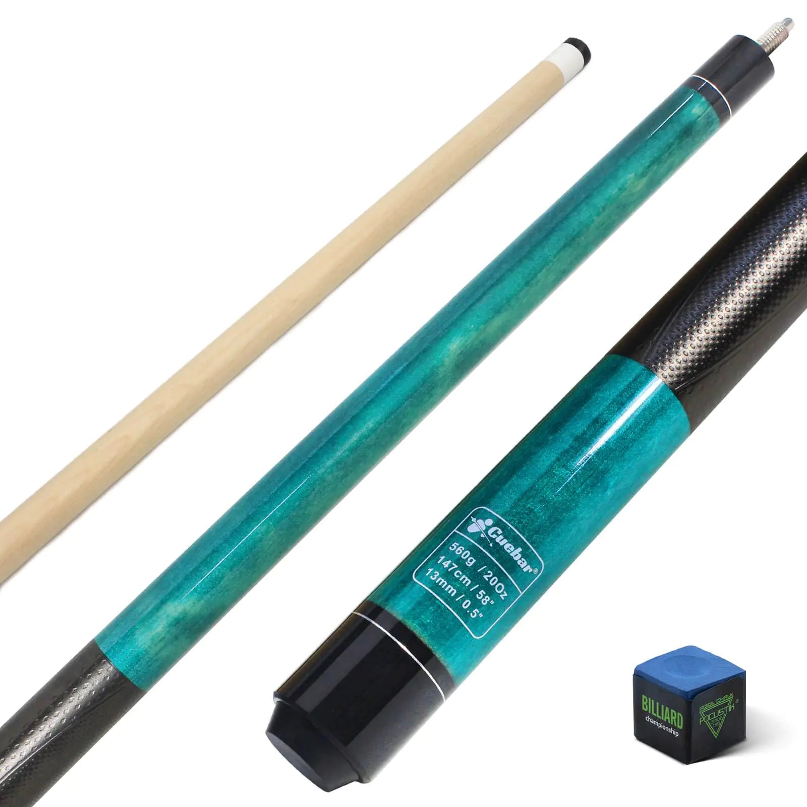 CUEBAR Pool Cue 58 Inch Pool Sticks for Adults 2-Piece House Bar Billiard Cue Stick with 3D Grip Pool Table Sticks for Men Women - Teal20 Oz