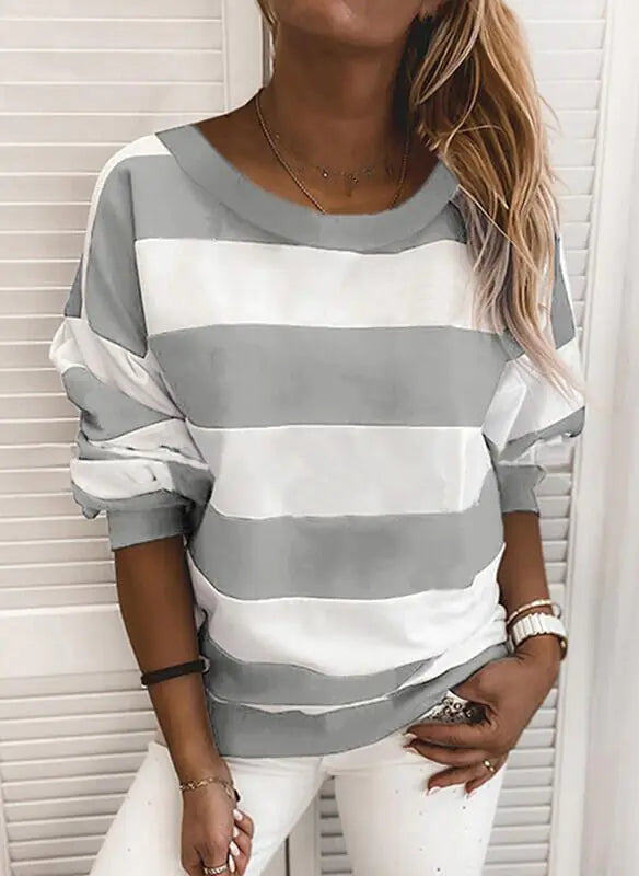 Striped Long Sleeve Loose Sweatshirt Top