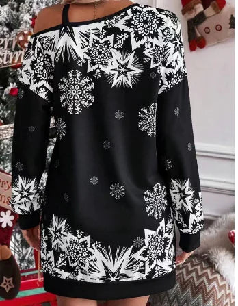 Christmas Snowflake Print Long Sleeve Dress for Women
