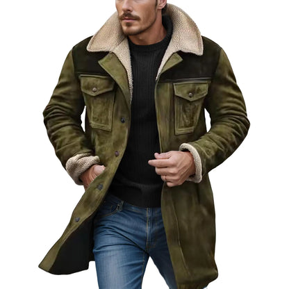 Mens Vintage Suede Jacket Faux Leather Jackets Plush Reversed Collar Coats Western Motorcycle Coat Retro Outwear