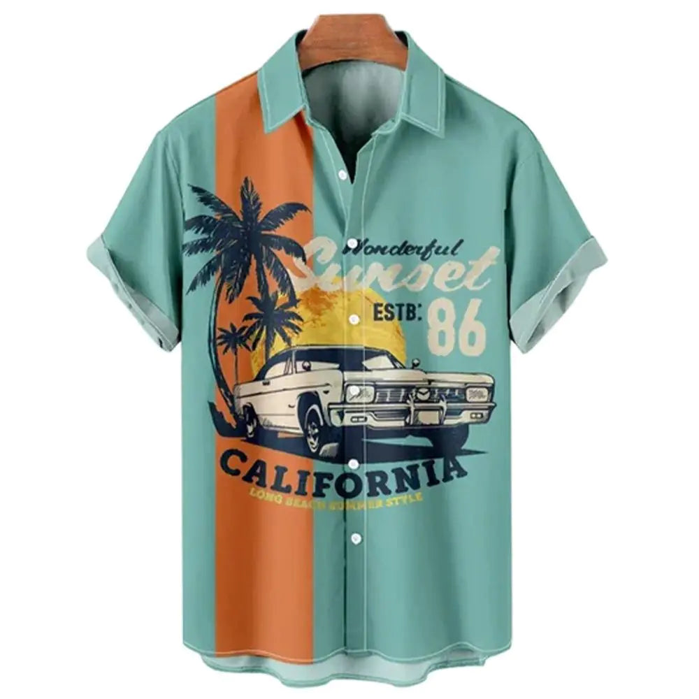 Men's Loose Fit 3D Hawaiian Print Short Sleeve Shirt