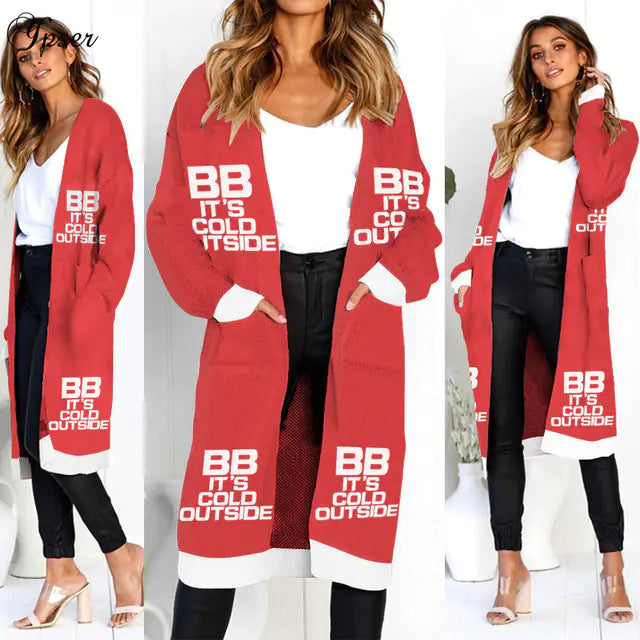 Leopard Print Long Cardigan for Women - Holiday Sweater