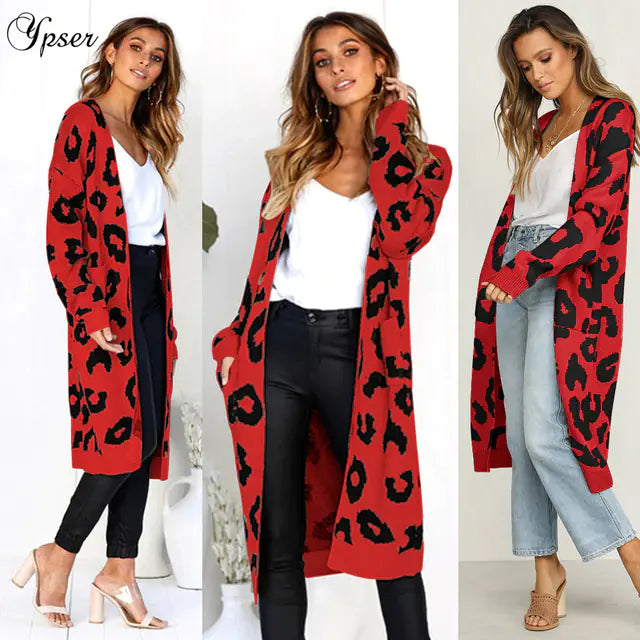 Leopard Print Long Cardigan for Women - Holiday Sweater
