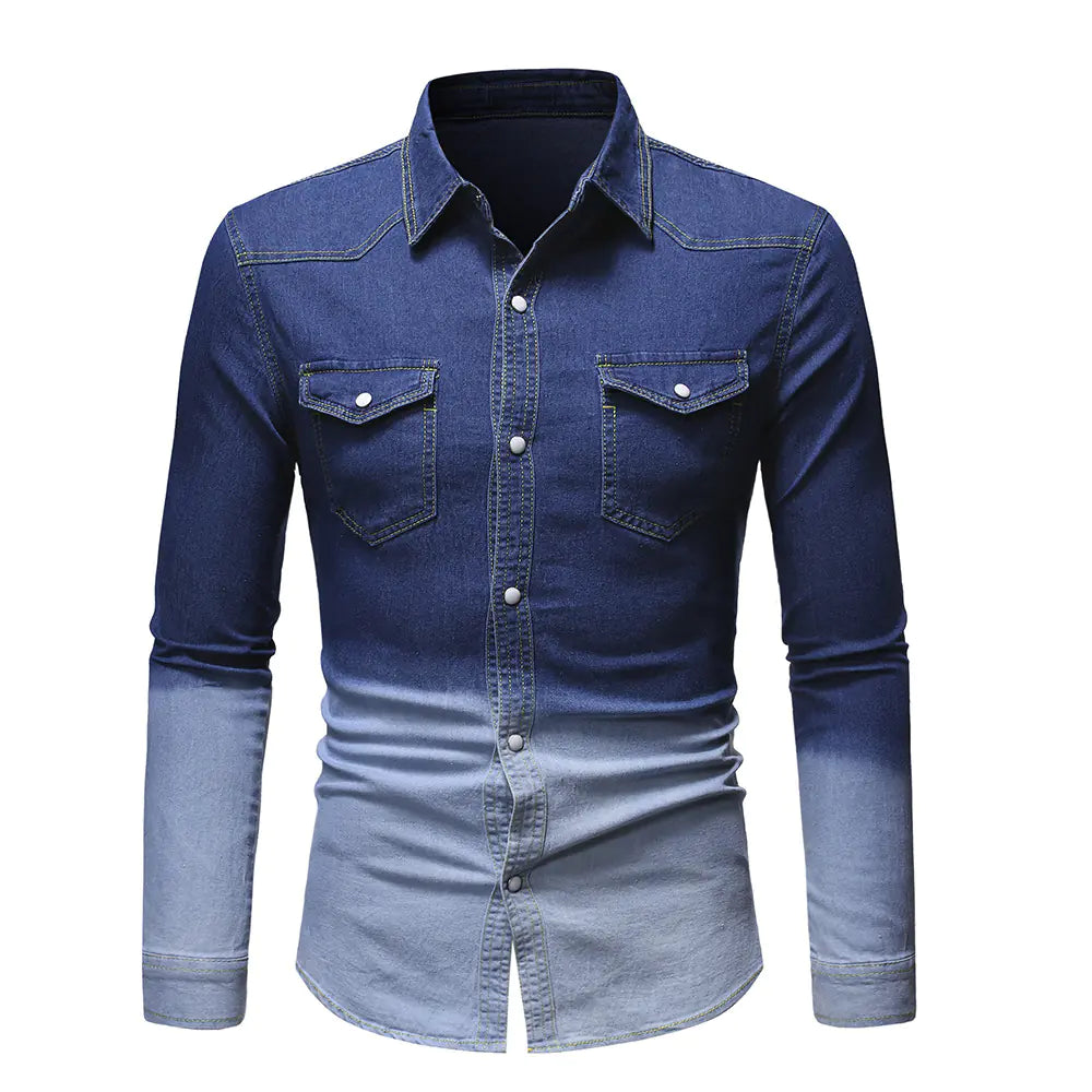 Men's Gradient Denim Long Sleeve Shirt