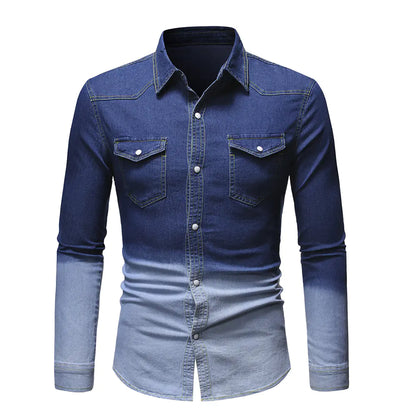 Men's Gradient Denim Long Sleeve Shirt