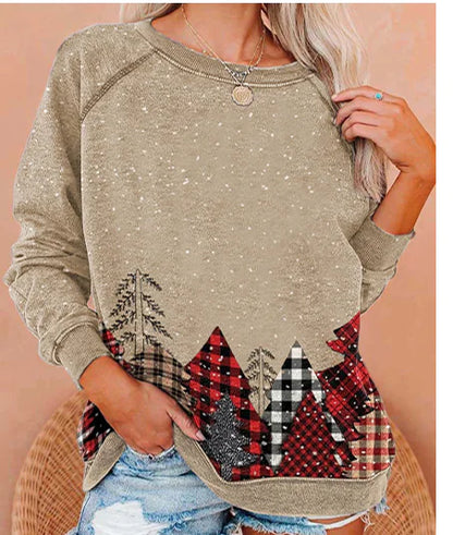 Christmas Snowflake Tree Print Long Sleeve Sweatshirt