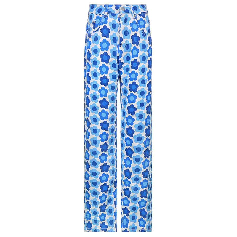 Floral Print High-Rise Straight-Leg Jeans