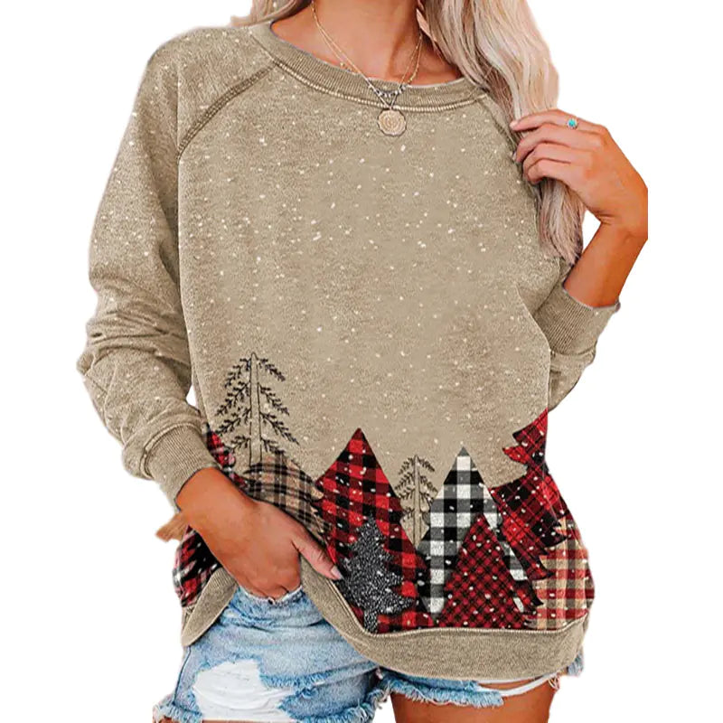 Christmas Snowflake Tree Print Long Sleeve Sweatshirt