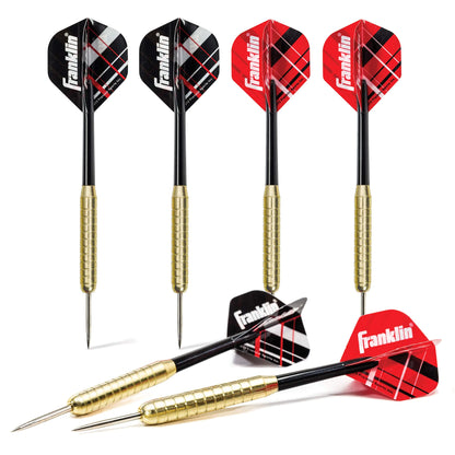 Franklin Sports Steel Tip Darts Set - 6 Pack of 18 Gram Steel Darts - Removable Standard Nylon Flights and Brass Barrels - Lightweight Full Dart Set Red/Black