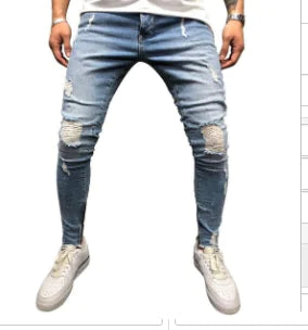 Men's Fashion Ripped Slim Fit Patch Jeans