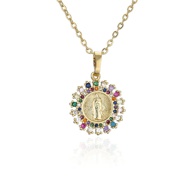 Trendy Religious Pendant Necklace with Mary Charm