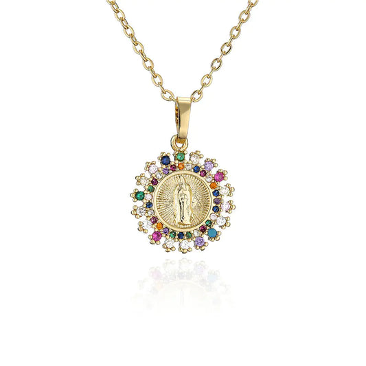 Trendy Religious Pendant Necklace with Mary Charm