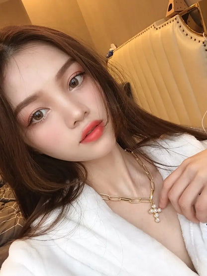 Vintage Coin Pearl Cross Layered Choker Necklace