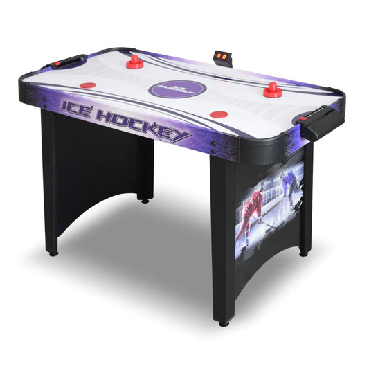 Hathaway Hat Trick 4-Ft Air Hockey Table for Game Room - With LED Scoring High-Output Blower Manual Backup Strikers & Pucks - Black and Purple Finish