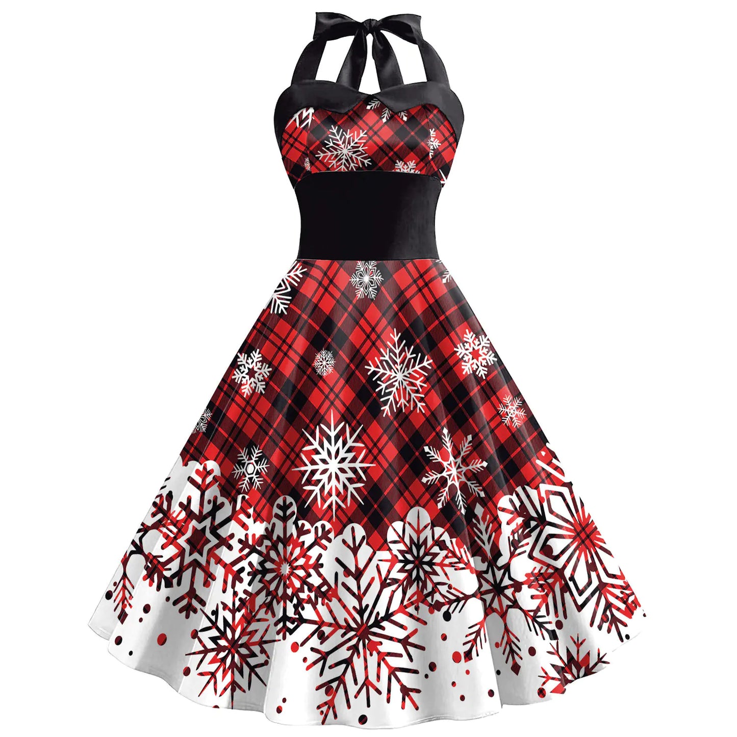 Women's High Waist Dress with Christmas Snowflake Print