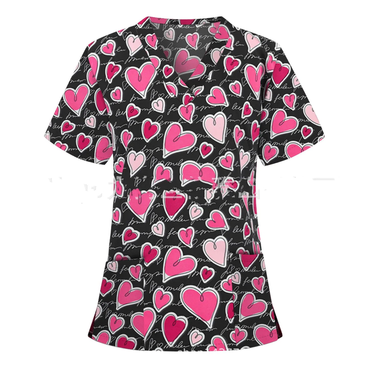 Nurse Uniform Pocket V-Neck Short-Sleeved T-Shirt