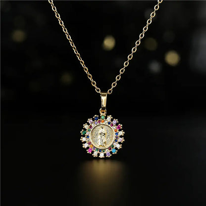 Trendy Religious Pendant Necklace with Mary Charm