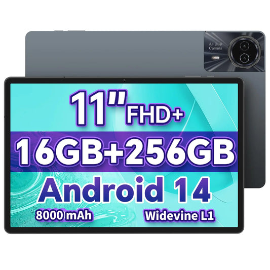 ODEA Tablet 11 Inch Android 14 Tablets S11 Tablet 16GB + 256GB(Expand to 1TB) 1920x1200 FHD+ 8 Core CPU T606 Widevine L1 5G WiFi 8000mAh 13MP+5MP GPS