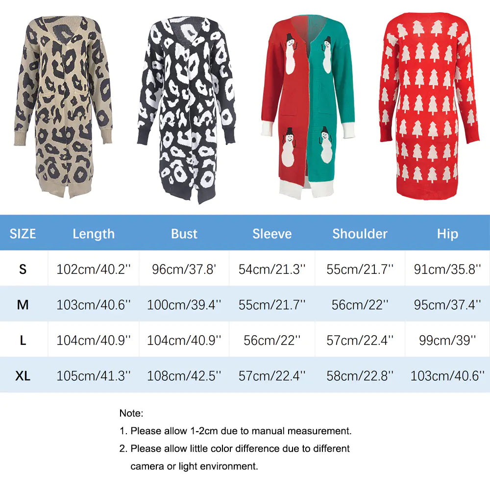 Leopard Print Long Cardigan for Women - Holiday Sweater