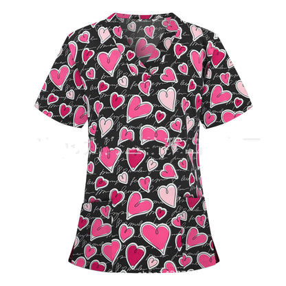 Nurse Uniform Pocket V-Neck Short-Sleeved T-Shirt