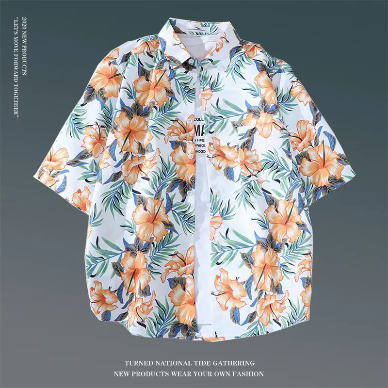 Men's Vintage Hawaiian Floral Beach Shirt (Loose Fit)