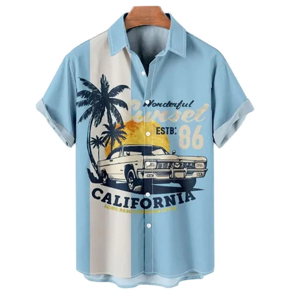 Men's Loose Fit 3D Hawaiian Print Short Sleeve Shirt