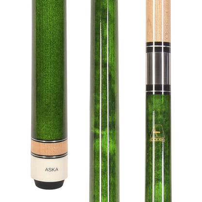 ASKA L3 No Wrap Pool Cue Stick 58" Hard Rock Canadian Maple 13mm Hard Tip 5/16x18 Stainless Steel Joint (21-Ounce Green)