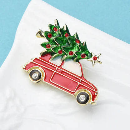 Red Car and Christmas Tree Enamel Brooch for Christmas