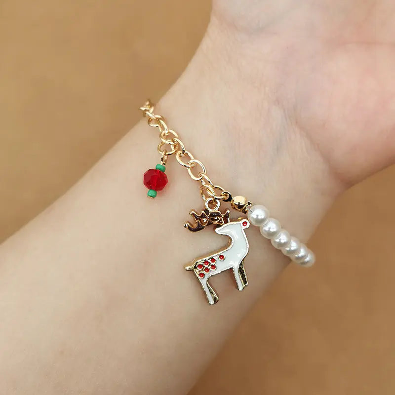Elk Snowflake Christmas Bell Bracelet