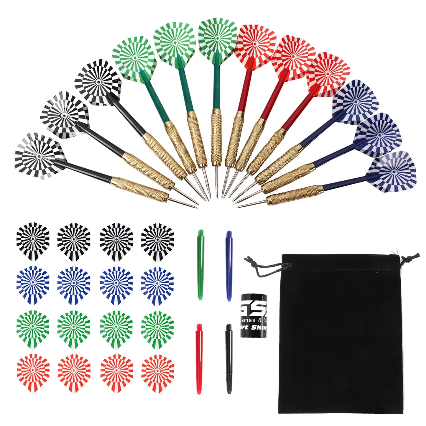 GSE Games & Sports Expert 12 Pcs of 18 Grams Steel Tip Darts Professional Darts Metal Tip Set Metal Darts for Dartboard with Extra Flights Dart Sharpener & Storage Bag