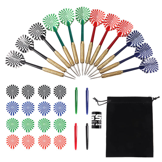 GSE Games & Sports Expert 12 Pcs of 18 Grams Steel Tip Darts Professional Darts Metal Tip Set Metal Darts for Dartboard with Extra Flights Dart Sharpener & Storage Bag