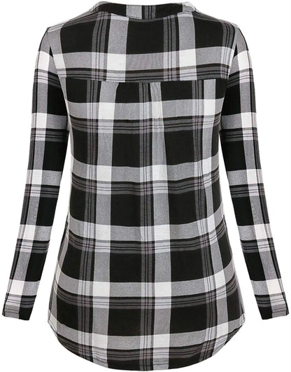 Women’s Plaid Print V-Neck Long Sleeve Nursing Top