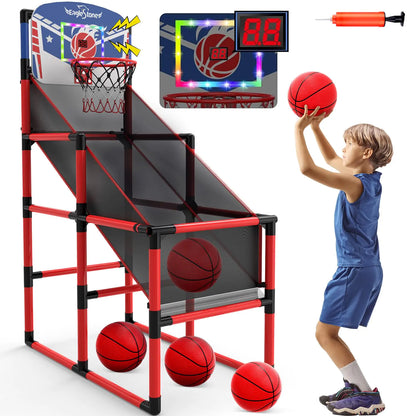 EagleStone 63IN Kids Arcade Basketball Hoop Indoor LED & Scoreboard Basketball Arcade Game Set for Outdoor with Cheer Sounds Kids Basketball Toys for Boys Girls Age 3-5 5-7 4-8